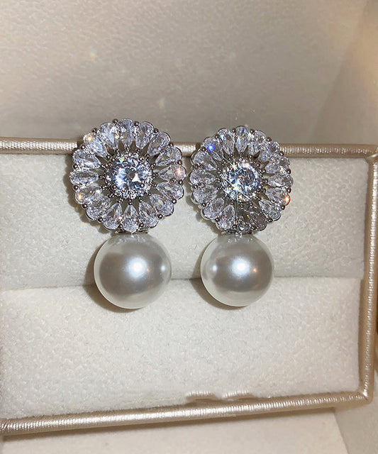 Silk Copper Zircon Pearl Drop Earrings
