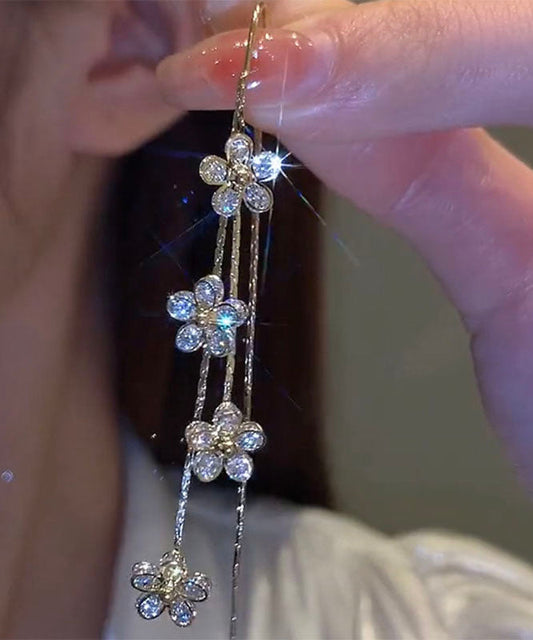 Gold Copper Overgild Zircon Tassel Drop Earrings