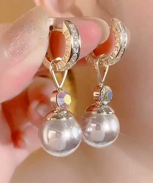 Cham Pagnestering Silver Overgild Zircon Pearl Drop Earrings