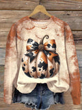 Comstylish Women's Cowhide Pumpkin Long Sleeve Sweatshirt