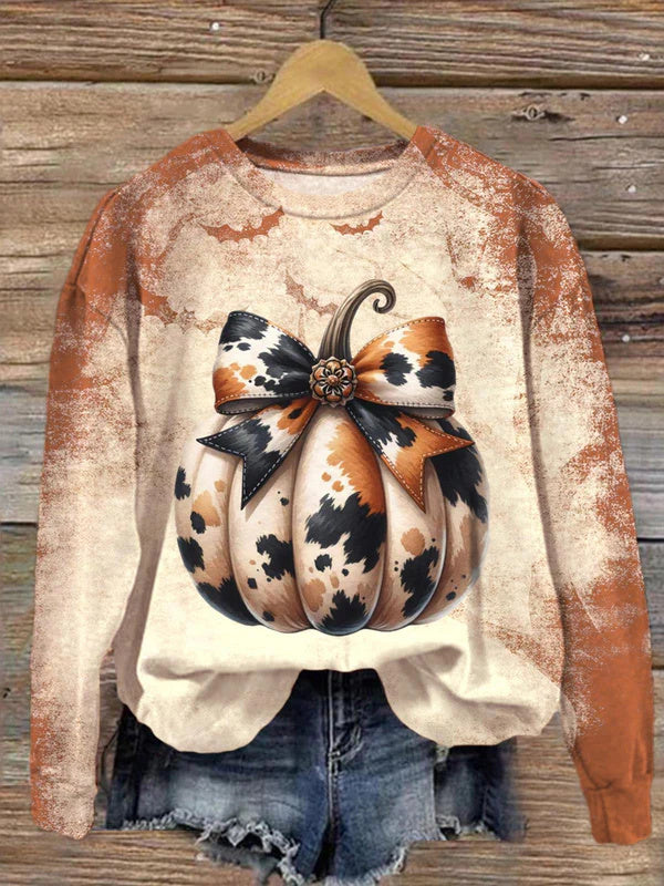 Comstylish Women's Cowhide Pumpkin Long Sleeve Sweatshirt