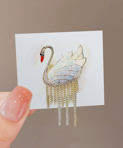 Gold Alloy Little Swan Tassel Brooches