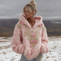Comstylish Women's Vintage Pink Floral Embroidered Art Cozy Plush Hoodie