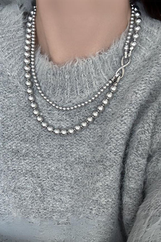 Detachable Double Layer Grey Pearl Necklace