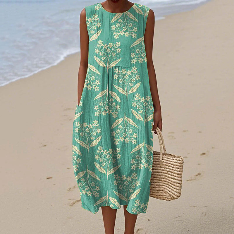 Women's Vintage Floral Art Print Sleeveless Casual Dress artswardrobe