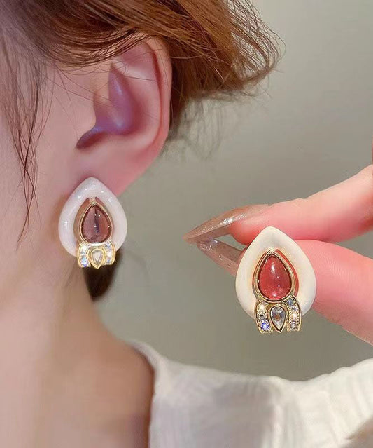 White Sterling Silver Overgild Zircon Crystal Water Drop Stud Earrings