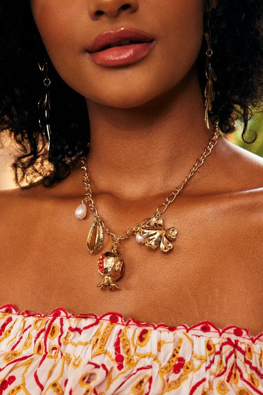 Pancy Pomegrante Flower Necklace