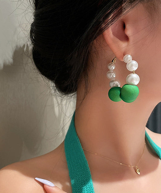 Colorblock Sterling Silver Alloy Pearl Circle Hoop Earrings