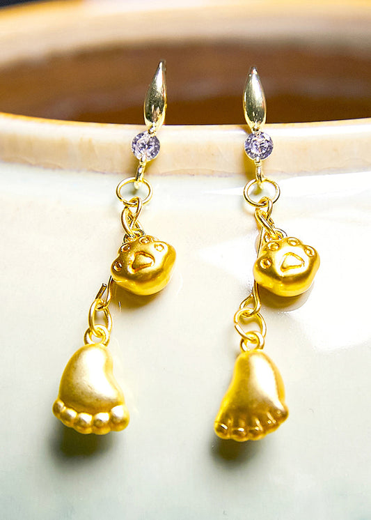 Simple Little Feet 14k Gold Drop Earrings