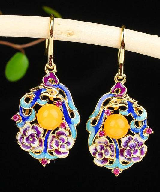 Classy Colorblock Sterling Silver Inlaid Beeswax Drop Earrings