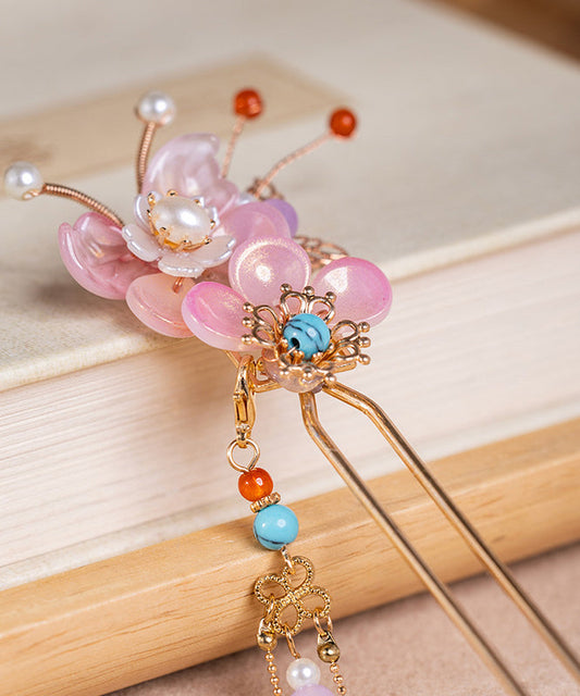 Fine Colorblock Alloy Pearl Turquoise Colored Glaze Tassel Hairpin