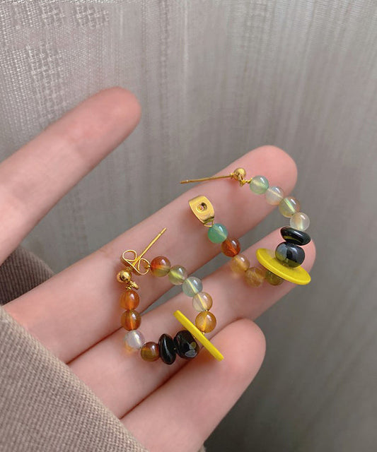 Rainbow Sterling Silver Alloy Beading Hoop Earrings