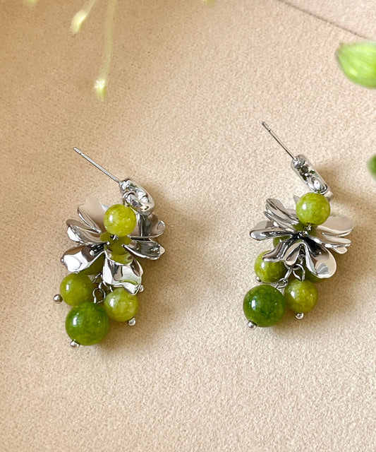 Green Copper Overgild Gem Stone Grape Drop Earrings
