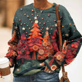 Comstylish Vintage Christmas Tree Art Print Crew Neck Sweatshirt