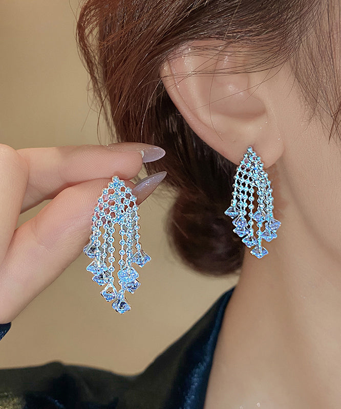 Classy Silk Alloy Crystal Fireworks Tassel Drop Earrings