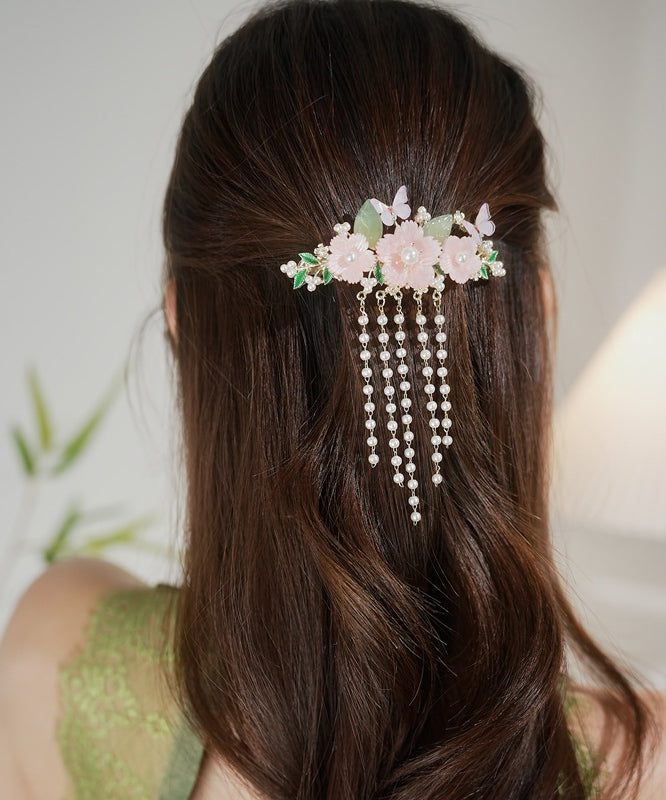 Classy Rainbow Alloy Pearl Butterfly Tassel Hairpin