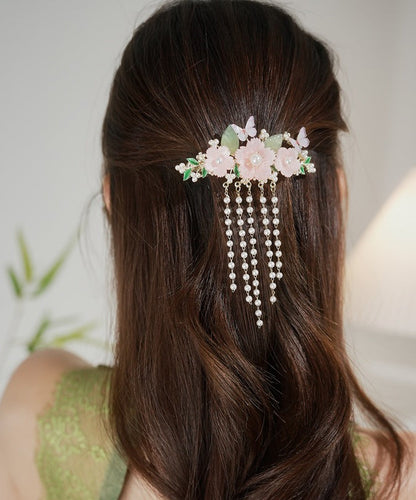 Classy Rainbow Alloy Pearl Butterfly Tassel Hairpin