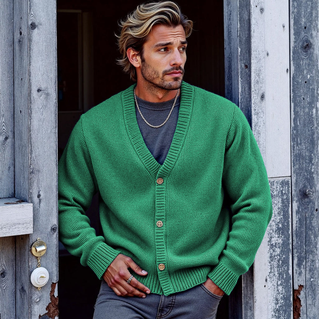 Men's Solid Color V-Neck Button Sweater Cardigan artswardrobe