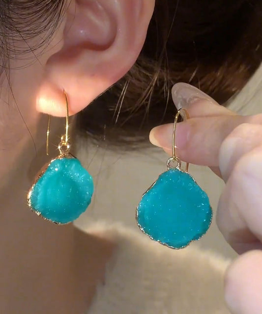 Blue Copper Alloy Asymmetrical Gem Stone Drop Earrings