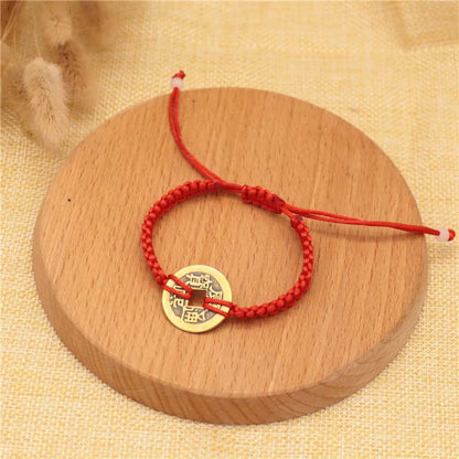 Copper Coin Red String Bracelet for Protection & Wealth
