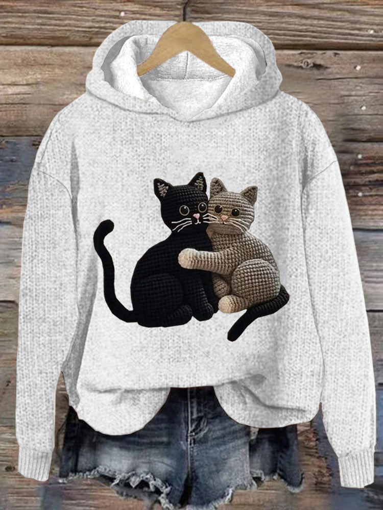 Comstylish Women's Cute Pet Cat Embroidery Printed Hoodie