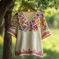 Women's Bohemian Vacation Floral V-neck T-shirt artswardrobe