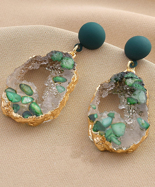 Green Sterling Silver Alloy Emerald Asymmetric Drop Earrings