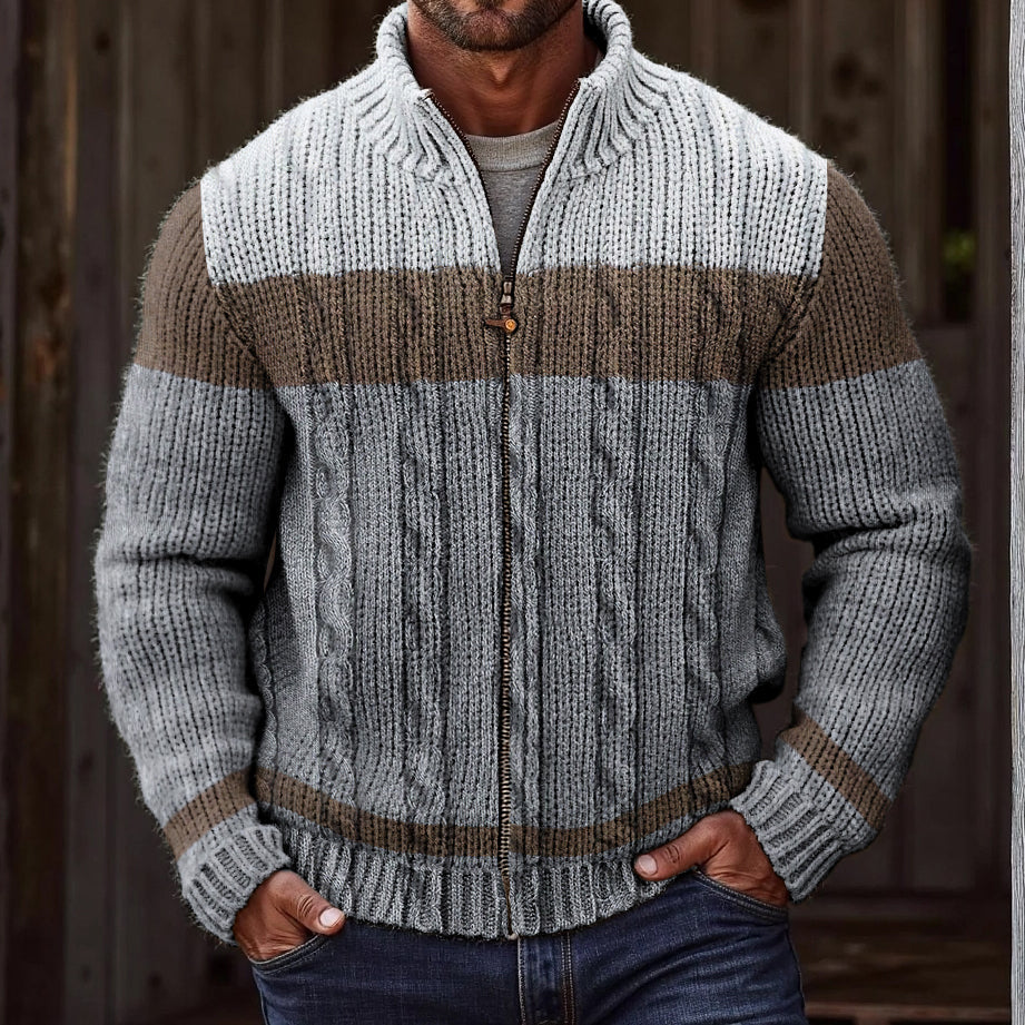 Men'S Vintage Color Block Knitted Jacquard Cozy Sweater Cardigan artswardrobe