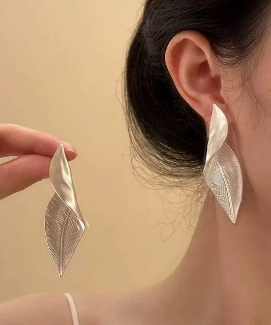 European and American Silver Leaves Metal Earrings