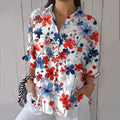 Comstylish Women's Retro Independence Day Floral Art Print Casual Shirt
