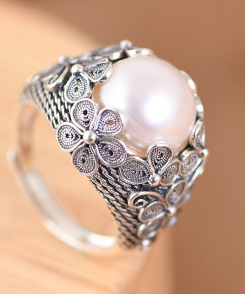Handmade Silk Sterling Silver Inlaid Pearl Rings