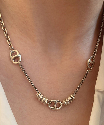 Boutique Patchwork Pig Nose Silver Necklace
