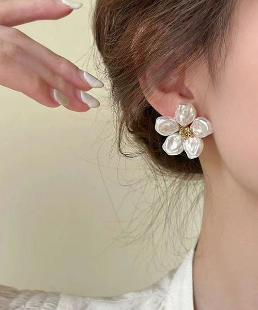 White Sterling Silver Alloy Stud Earrings