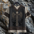 Men's Viking Runes Celtic Knot Raven And Axetotem Linen T-shirt artswardrobe