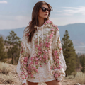 Comstylish Bohemian Style 3d Rose Embroidery Women's Hooded Sweatshirt