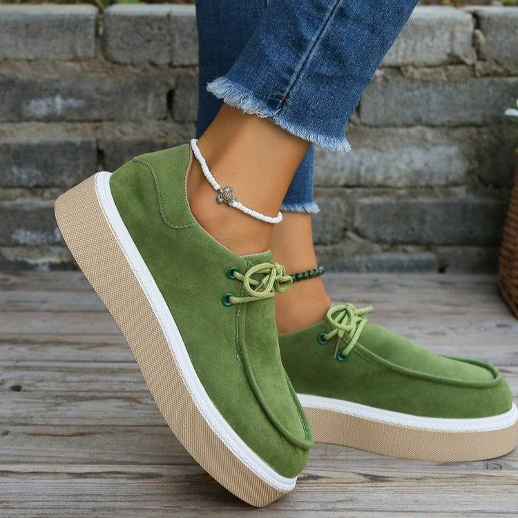 LM | Womens Lace-Up Flats with Thick Sole Sneakers