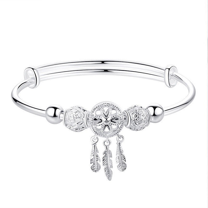 Buddha Stones Tibetan White Copper Blessing Dream Catcher Charm Bracelet
