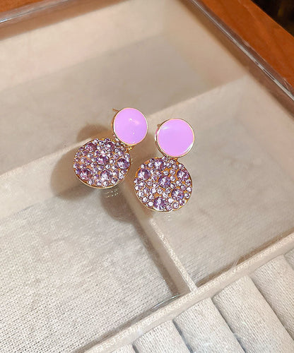 Purple Sterling Silver Alloy Zircon Circular Drop Earrings