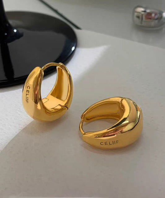 Fine Gold Metal Overgild Graphic Hoop Earrings