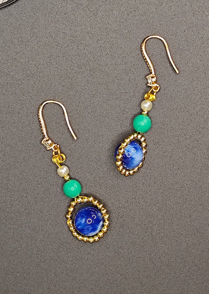 Stylish Peacock Blue Gem Stone Style Drop Earrings