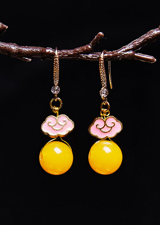 Pink Auspicious Clouds Gilding Beeswax Drop Earrings