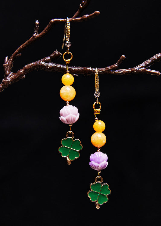 Lotus Flower Beeswax Gilding Drop Earrings
