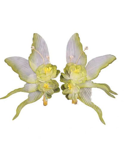 Gradient Color Light Green Alloy Organza Butterfly a Pair Hairpin