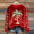Comstylish Women's Vintage Christmas Palm Tree Print Flannel Sweatshirt
