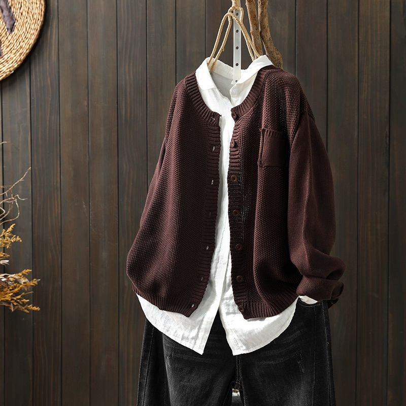 Vintage Solid Long Sleeve Sweater Cardigan elevenforest