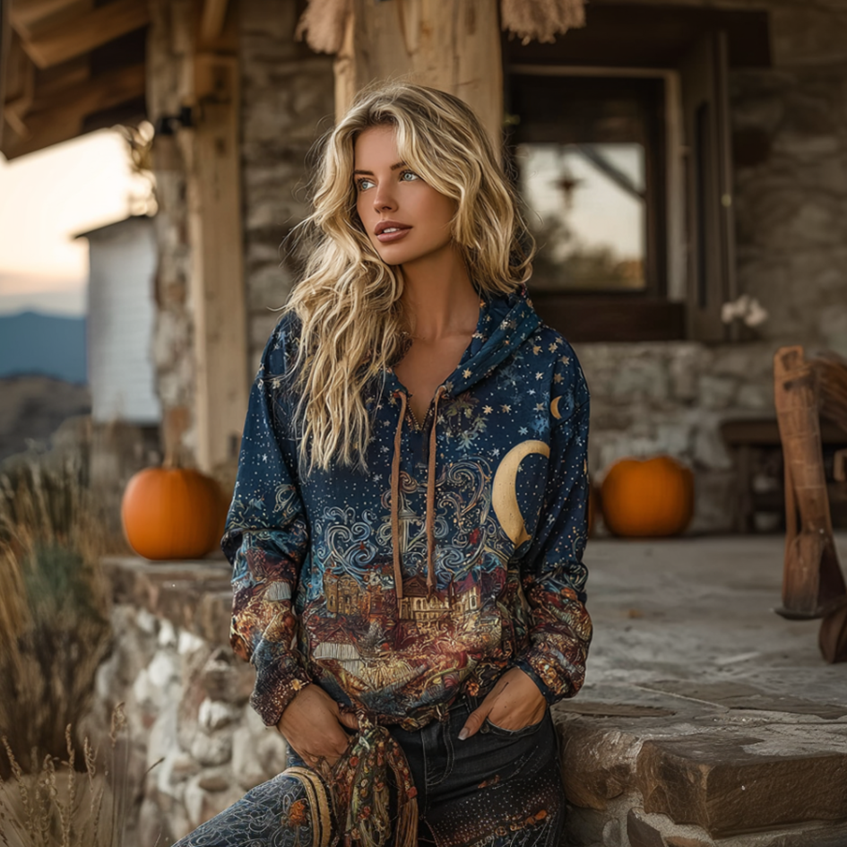 Autumn Long Sleeve Embroidered Color-blocking Hoodie