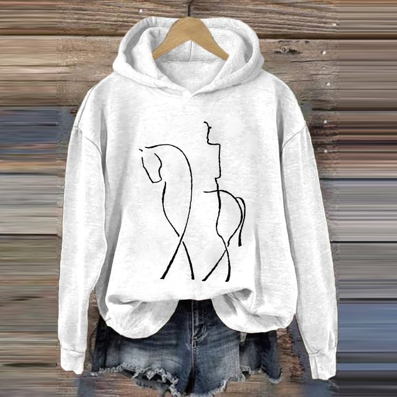 Comstylish Women's Retro Horse Girl Printed Hoodie