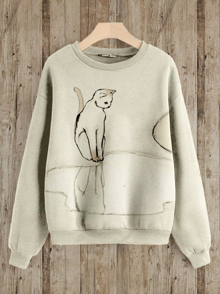 Comstylish Lovely Cat Pattern Print Vintage Cozy Sweatshirt