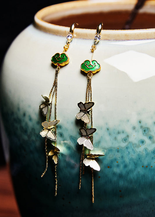 Butterfly Tassels 14k Gold Long Drop Earrings