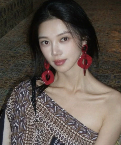 Oversize Red Acrylic Geometry Hoop Earrings